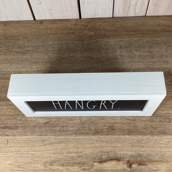 Rae Dunn HANGRY Sign White and Black Rectangular 12” Wooden Sign - Picture 6 of 10